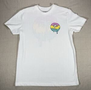 DK Men's Palm Tree Drip Graphic Print Tee White Crew Neck Size L